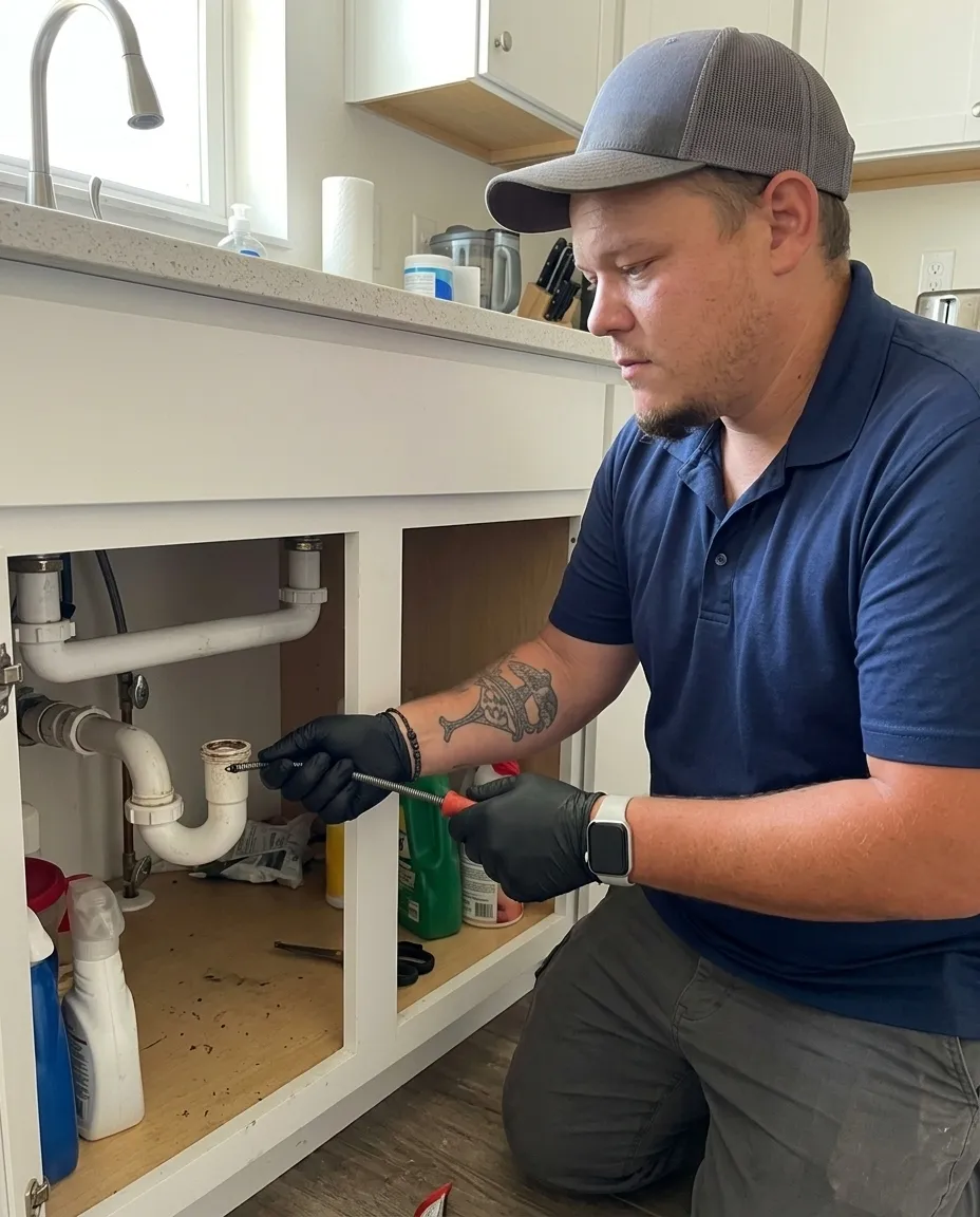 Dream Land Plumbing tech performing drain & sewer in a Treasure Coast home