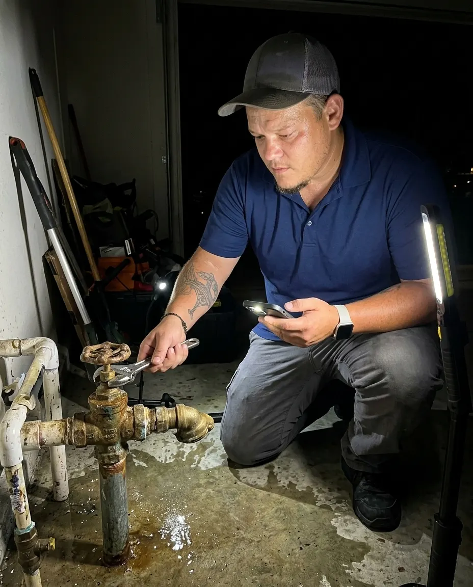 Dream Land Plumbing tech performing emergency plumbing in a Treasure Coast home