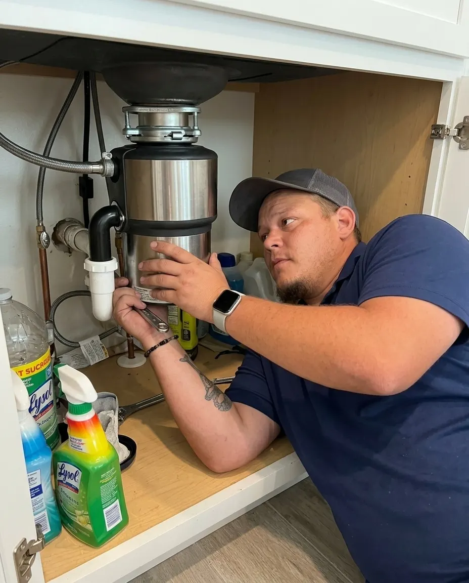 Dream Land Plumbing tech performing garbage disposals in a Treasure Coast home