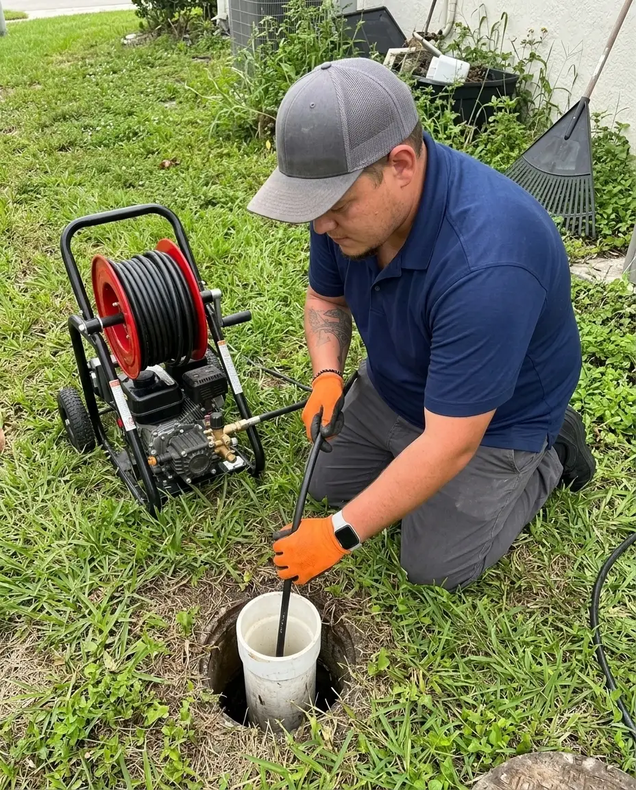 Dream Land Plumbing tech performing hydro jetting in a Treasure Coast home