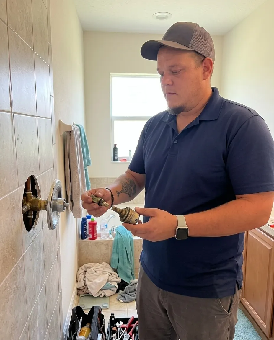 Dream Land Plumbing tech performing sinks & showers in a Treasure Coast home