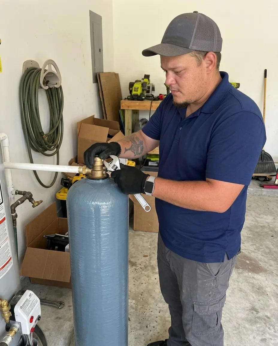 Dream Land Plumbing tech performing water filtration in a Treasure Coast home